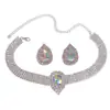 Collar de Lujo Europeo y Americano de Múltiples Capas con Pedrería Geométrica, Aretes, Collar de Cristal Colorido Grande con Gota de Agua, Collar de Moda Exagerado