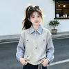 Conjunto de niña para primavera y otoño: Conjunto coreano de dos piezas, dulce y único, con un top de manga larga y pantalones holgados de pierna ancha.