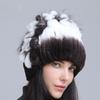 Gorro de Lana Grueso de Invierno Nuevo para Mujer Estilo Europeo y Americano, Gorro de Piel de Conejo Rex, Gorro de Punto con Cinturón Lateral y Flor