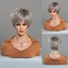 Peruca Curta Elf Dourado Champagne Cabelo Curto Liso Franja Lateral Fibra Química Peruca Completa Perucas Curtas Feminina