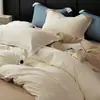 Conjunto luxuoso de quatro peças em algodão de fibra longa escovado, cor sólida e alta contagem de fios, conjunto de cama de três peças 100% algodão puro espessado para outono e inverno