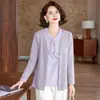 Camisa de manga larga de moda para primavera y otoño para madres, nueva blusa elegante de otoño para mujeres de mediana edad y mayores, top de imitación de dos piezas
