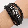 Pulsera tejida multicapa para hombre europea y americana, accesorio de metal con patrón de fútbol, pulsera de muñeca, personalidad, versátil, joyería de mano de cuero