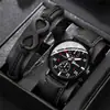 2025 Transfronterizo Nuevo Decorativo Personalizado Hombres Falso Doble Ojo Calendario Negocio Cuarzo Reloj Forma de 8 Correa Pulsera Conjunto