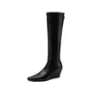 Botas femininas para afinar as pernas, confortáveis, com salto anabela, cano alto, caimento justo, coleção outono/inverno 2026, salto médio, bico quadrado pequeno, tornozelo elástico, botas longas
