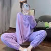 Pijama Feminino Estilo Coreano Outono e Primavera Conjunto de Roupas para Casa Fofo Sorridente Doce Solto Feminino