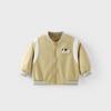 [Sem Trocas ou Devoluções] Jaqueta de Beisebol Infantil Desenho Animado, Pequenos Patches Esquerdo e Direito, Jaqueta com Etiqueta Moda Outono para Meninos Estilo Coreano, Roupa de Outono