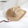 Sombrero de Paja Caliente Transfronterizo Sombrero Panamá Sombrero Occidental de Mezclilla Sombrero de Playa Suministro de Amazon Mezclilla Rizada