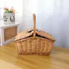 Cesta de Piquenique de Vime Transfronteiriça, Cesta de Armazenamento Dupla Abertura em Rattan em Formato de Casa, Cesta de Armazenamento para Passeio ao Ar Livre e Piquenique