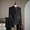 Traje de Lana Cruzado para Hombre Traje de Negocios Formal Alta Calidad Ajustado Tallas Grandes Traje de Novio para Boda Traje de Tres Piezas