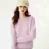 Suéter de punto redondo para mujer, nuevo estilo otoño e invierno, holgado y versátil, suéter elegante de cachemira de color liso con mangas largas