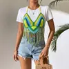 Camisola de Vacaciones en la Playa Ropa Femenina Transfronteriza Europea y Americana Camisa con Flecos Color Mixto Patchwork Bikini Superior de Playa Tejido a Mano Puro