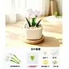 Planta de Tulipán Esmaltado en Maceta Zibo Adorno de Vidrio Hecho a Mano DIY Flor Artificial Suculenta Decoración de Escritorio de Oficina Regalo