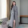 Casaco corta-vento 2026 Outono e Inverno Novo Estilo Casaco de Lã para Mulheres, Acima do Joelho Engrossado Plus Size Lapela Ultra Longo Slim-Fit Com Cinto