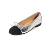 Zapatos de Salón Planos de Punta Redonda con Lazada Bloque de Color para Mujer, Nuevo Estilo Primavera y Verano, Piel Genuina de Oveja, Zapatos de Salón Estilo Coreano para Mujer