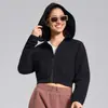 Nuevo traje deportivo cálido de forro polar para correr de otoño e invierno para mujer, chaqueta corta con cremallera de ajuste holgado, conjunto de yoga y fitness