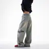 Jeans de Comércio Exterior 2025 Primavera Novo Bordado Pesado Europeu Forro Vazado Moda Retrô Calça Reta de Perna Larga