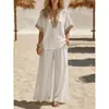 Sitio independiente transfronterizo europeo y americano 2026 Amazon moda casual nuevos tops de manga corta de color liso y pantalones de pierna ancha ropa para mujer