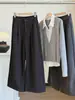 Pantalones de Traje de Lana de Pierna Ancha Petite para Mujer 2026 Otoño/Invierno Nuevo Retro Elástico Cintura Alta Versátil Cortos Casuales