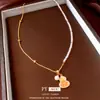 Aretes y Collar de Calabaza de Vidrio Bañados en Oro Real, Nueva Moda Estilo Chino Cadena Ligera de Lujo para Suéter, Accesorio Simple Versátil para Mujeres