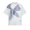 Camiseta de Manga Corta a Cuadros Estilo Retro Americano con Lazo para Hombre Verano Diseño con Sentido Nicho Estilo Holgado Perezoso Top de Media Manga