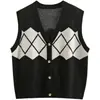 2026 Nuevo Estilo Perezoso Retro Cuadros Bloque de Color Holgado Cuello en V Cardigan Tejido Capa Base Para Vestir Single-Breasted