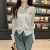 Vintage Niche Fashion Slim-fit Emagrecimento All-match Crewneck Manga comprida Cardigan de malha outono novo estilo preguiçoso Top para mulheres