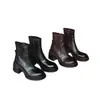 Couro bovino de primeira camada lavado com água! Bico redondo sola grossa 2026 Salto grosso 6,5cm Botas de tornozelo femininas Agora botas de tornozelo extremamente minimalistas de temperamento versátil