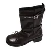 Botas de tacón grueso con plataforma para mujer, que aumentan la altura y estilizan, nuevas de otoño 2026, botines color café vintage para combinar con faldas
