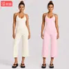 Conjunto de yoga transfronteiriço com lindo top de ioga com decote halter nas costas, conjunto de calças cropped de perna larga de cintura alta de secagem rápida para corrida e fitness para mulheres