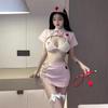 Lzm2255 Rosa Enfermera Sexy Ajustado Transparente Pijama Sexy Abertura Pasión Tentación Atuendo Fantasía Mayoreo