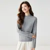 Suéter de Cashmere 35% Cor Pura Modelo Novo 2026 para Mulheres, Gola Alta Meia, Renda em Patchwork, Corte Justo, Suéter Base Tricotado
