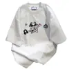 Camiseta de Algodón Puro Pesado con Estampado de Gato Graffiti Estilo Americano de Moda para Mujer, Nuevo Verano 2026 Estilo Hong Kong Holgada de Manga Corta Ins