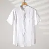 Nueva camisa de lino de tres colores para hombre, ligera, absorbente de humedad y transpirable, corte holgado, cuello redondo, manga corta 12885