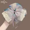 Presilha de Cabelo com Laço de Rede Roxo Degradê, Acessório de Cabelo Etéreo para Rabo de Cavalo Meio Preso com Acabamento de Luxo