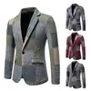Traje Retro de Bloques de Color Europeos y Americanos para Hombre Amazon Tweed Espiga Patchwork Solapa Única Corte Ajustado Chaqueta de Traje Talla Europea