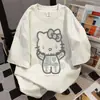 100% algodón puro, lindo diseño de Hello Kitty, camiseta de manga corta estampada, top de verano holgado para hombres y mujeres, un estilo único y casual