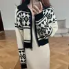 Suéter Tejido Jacquard de Contraste con Cremallera Estilo Casual Perezoso Retro Otoño e Invierno Nueva Prenda Exterior Gruesa Francesa para Mujer