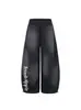 Calça Jogger Esportiva Lavada com Estampa de Letras Estilo Americano para Homens e Mulheres, Caimento Solto, Emagrecedora, Calça Casual de Perna Larga para Street Dance