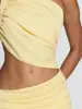 Vestido longo de um ombro só, ombro a ombro, gola halter para mulheres com design de cintura vazada, alças para amarrar, plissado, vestido longo justo