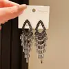 Pendientes de Borla con Forma de Rombo Estilo Corte Aguja de Plata con Incrustaciones de Circonita, Pendientes de Lujo Ligero de Gama Alta, Accesorios de Oreja con Artesanía Elegante Vintage