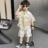 Conjunto de Tres Piezas de Camisa de Verano con Letra Nn para Niños, Conjunto Elegante de Camisa de Manga Corta para Niños, Ropa Elegante para Bebés al por Mayor