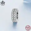 Aiful Cuentas Espaciadoras de Silicona Brillantes de Doble Capa Plata de Ley S925 Cuentas Sueltas DIY para Joyería Accesorios Clásicos con Cuentas de Zirconia