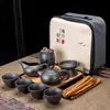 Conjunto de Chá Kung Fu Portátil XiShi Pote de Argila Roxa para Casa Viagem Bolsa de Couro para Viagem Bandeja de Chá Bule com Bule