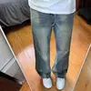 Jeans reto pré-fabricado de fábrica com efeito desgastado, novo, moderno, estilo retrô americano high-street, lavado