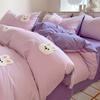 Juego de Ropa de Cama de Tres Piezas para Cama de Dormitorio Estudiantil, Sábana Bajera de Algodón Puro, Sábana Plana, Funda de Edredón Juego de Cuatro Piezas