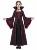 Fantasia Cosplay de Rainha Vampira Infantil, Vestido Longo Gótico Escuro de Halloween, Traje de Role-Playing de Anime para Meninas