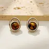 Pendientes Ovalados de Ojo de Tigre Estilo Retro, Pendientes de Moda y Versátiles, Pendientes de Lujo Ligero