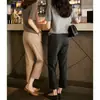 Série Cinza Primavera 2026 Novo Estilo Elegante Cor Sólida Básico Versátil Emagrecedor Reto Nove Pontos Calça Cigarrete para Mulheres