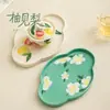 Bandeja de begonia de cerámica pintada a mano Youjianli, posavasos, accesorios para juego de té casero, bandeja de té pequeña, bandeja para té seco, bandeja para bocadillos de té